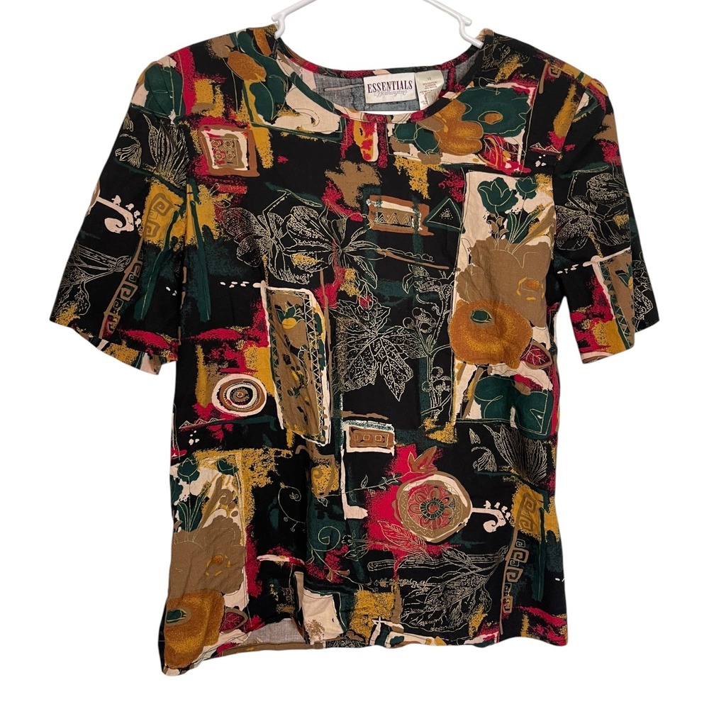 Essentials by Worthington 10 Multicolor Blouse Abstract Geometric Print Artsy